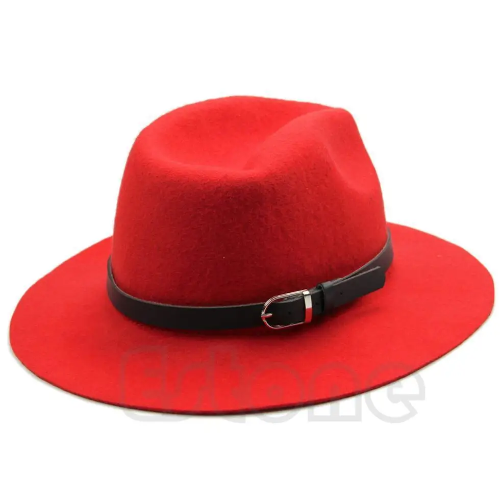 Новинка, модный дизайн, Женская Теплая Зимняя шерстяная шляпа с поясом, шляпа с широкими полями, ковбойская шляпа - Цвет: Красный