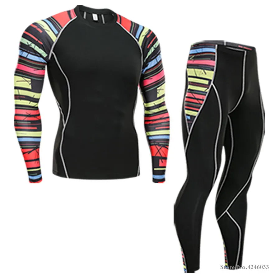 2018 NEW Mens Compression Set Running Tights Workout Fitness Training Tracksuit Long Sleeves Shirts Sport Suit rashgard kit 4xl