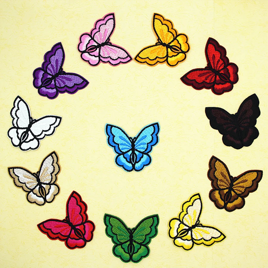 

10Pcs/Lot Colorful Mixed Butterfly Patches Iron on or Sew Fabric Sticker for Clothes Embroidered Appliques DIY Accessory BT121