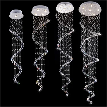 

Modern Spiral Crystal Ceiling Light Fixture Long Crystal Stair Lamp Flush Mounted Crystal Light Fitting for staircase villa