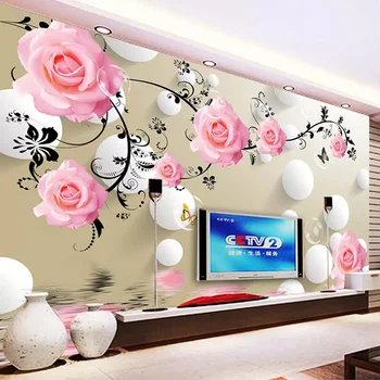 

3D Wallpaper Modern Rose Flowers Stereo Ball Photo Wall Murals Living Room TV Sofa Background Wall Painting Home Decor Wallpaper