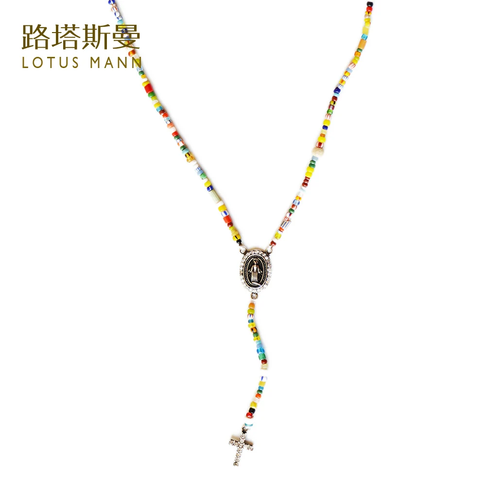 

Lotus Mann Fine bead Jesus cross Africa trade short necklace 0825