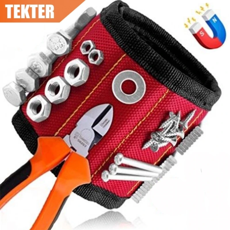 

TEKTER 5 Strong Magnetic Wristband Bracelet Belt Strap Handsfree Holds Nails Screws Bits Adjustable Repair Tool Bag Pocket Pouch