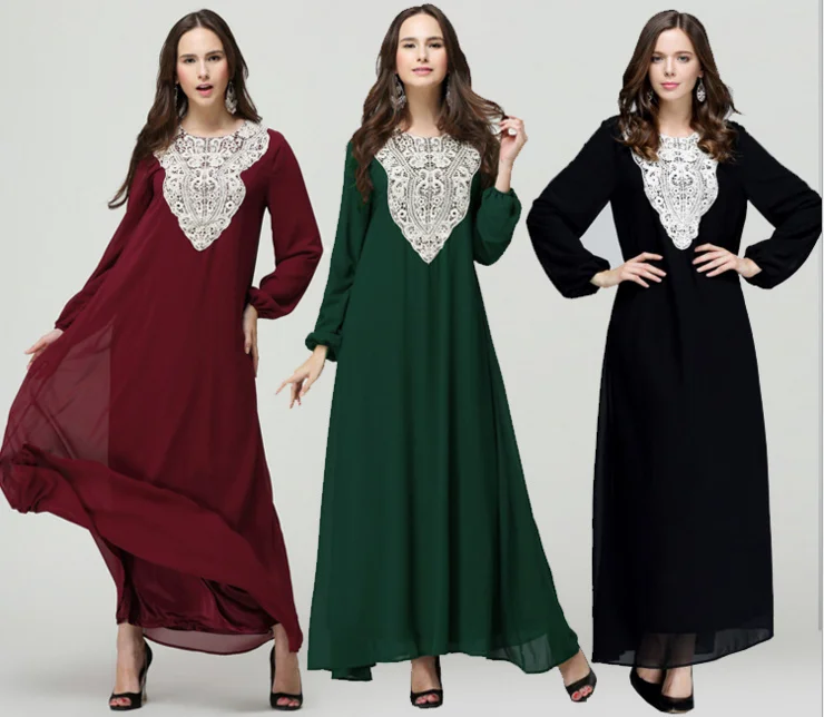 

Muslim women 's chest decals in the Arabian Middle East robe large - size long - sleeved dress L-7XL