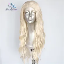 BeautyTown блонд бежевый естественная волна воды термостойкие волосы для женщин ежедневный Макияж Свадебный подарок синтетические парики на кружеве