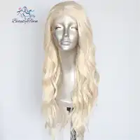 BeautyTown Blonde Beige Natural Water Wave Heat Resistant Hair Women Daily Makeup Wedding Party Gift Synthetic Lace Front Wigs