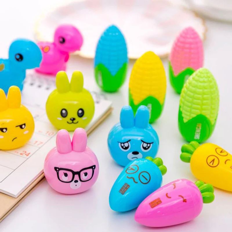 

4 Pcs/set Cute Mini Animal Rabbit Dinosaur Carrot Corn Shape Plastic Pencil Sharpeners Cutter Student Stationery School Supplies