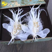 Xinyun перо заколки для волос с жемчугом Модные женские свадебные аксессуары для волос сладкая фея Haarspeldjes Voor Meisjes Цветочные заколки для волос