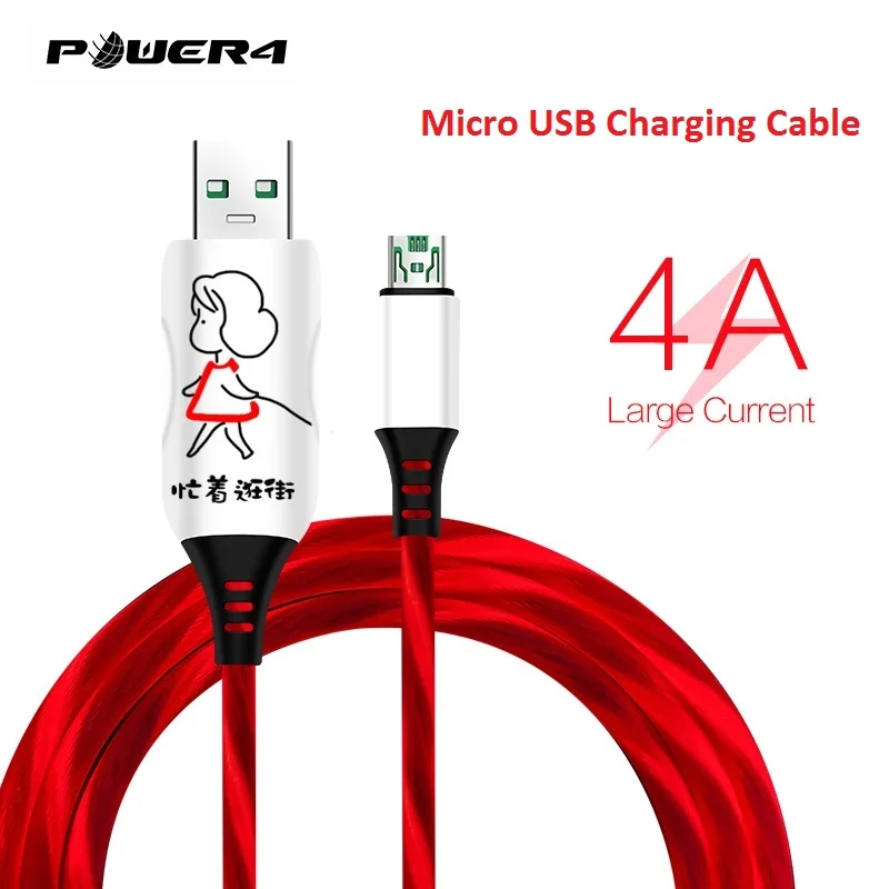 Power4 Быстрая зарядка Micro USB кабель для OPPO VIVO QC3.0 Led светящийся USB кабель для samsung Xiaomi мобильных телефонов микро кабель