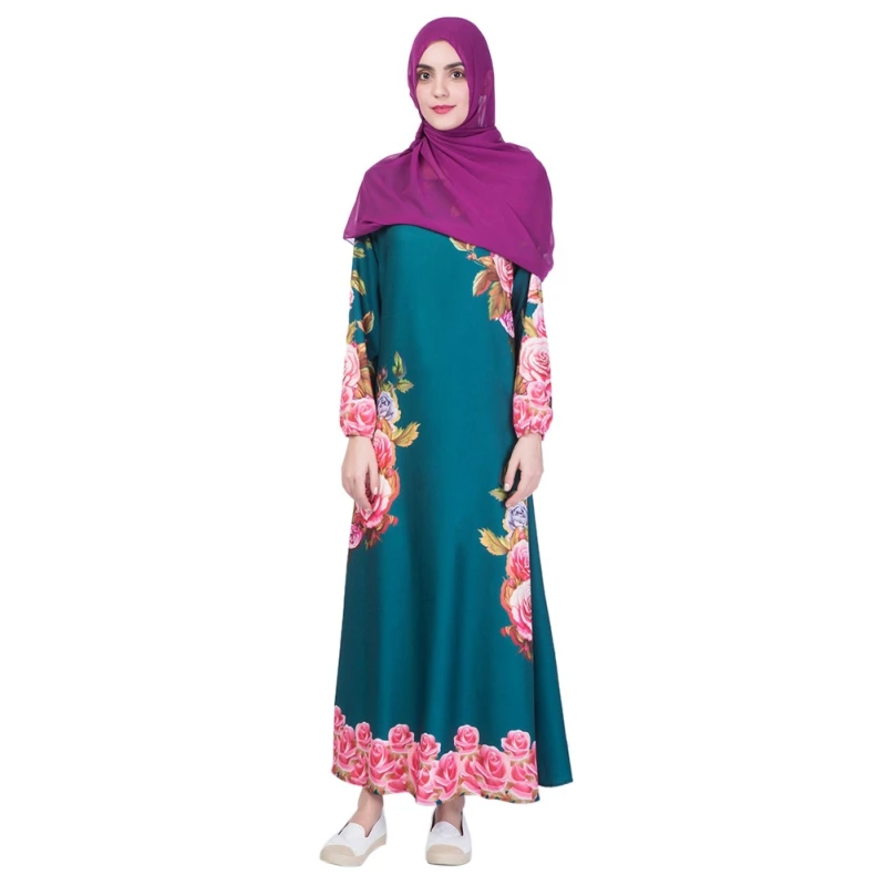 Новинка 2018 мусульманское женское модное платье с цветочным принтом Abaya Дубай