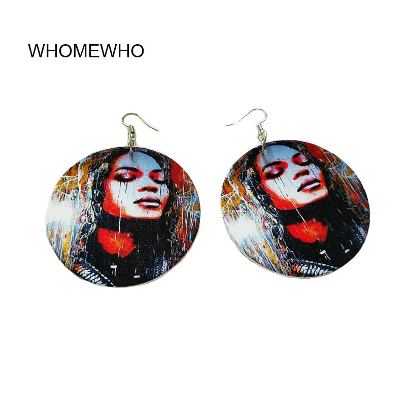 

Natural Woods Africa Mysterious Black Queen Girls Tribal Vintage Round Drop Earrings Wooden African Bohemia Afro Ear Jewelries