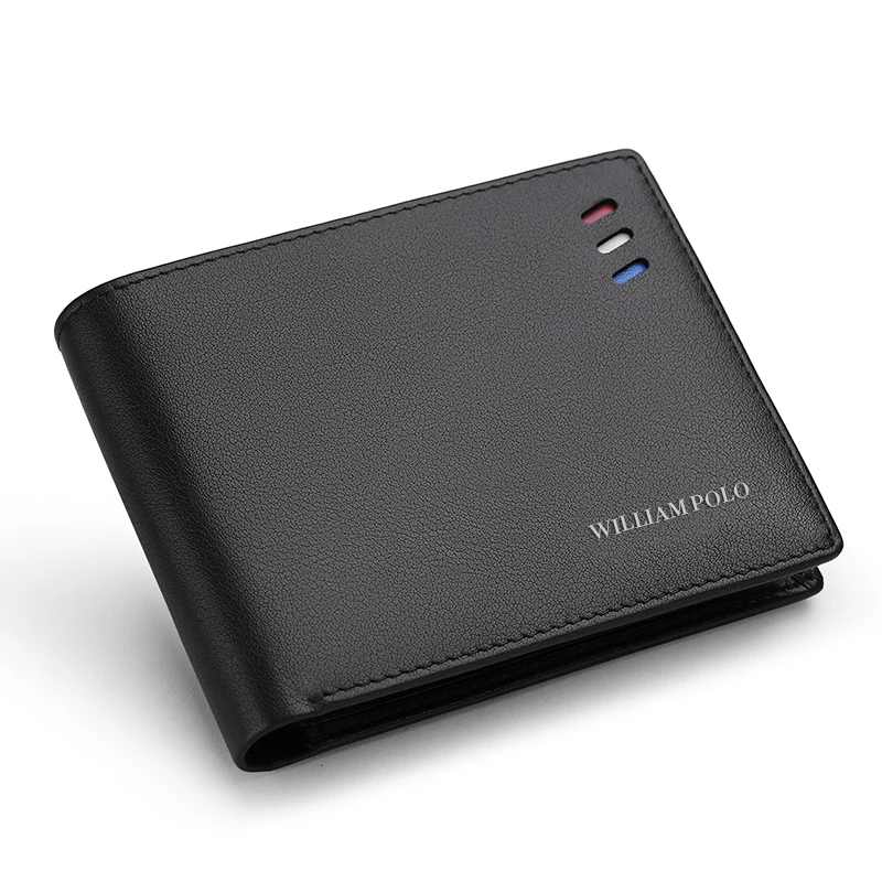 WILLIAMPOLO Men's Slim Wallet Genuine Leather Mini Purse Casual Design Wallet Fashion Brand Short Small Pouch Gift