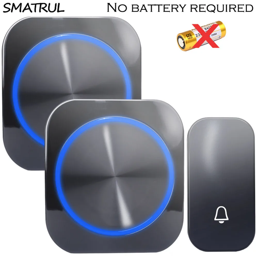 

SMATRUL self powered Wireless DoorBell Door Bell ring chime night light no battery EU plug Waterproof 1 button 1 2 Receiver 150M