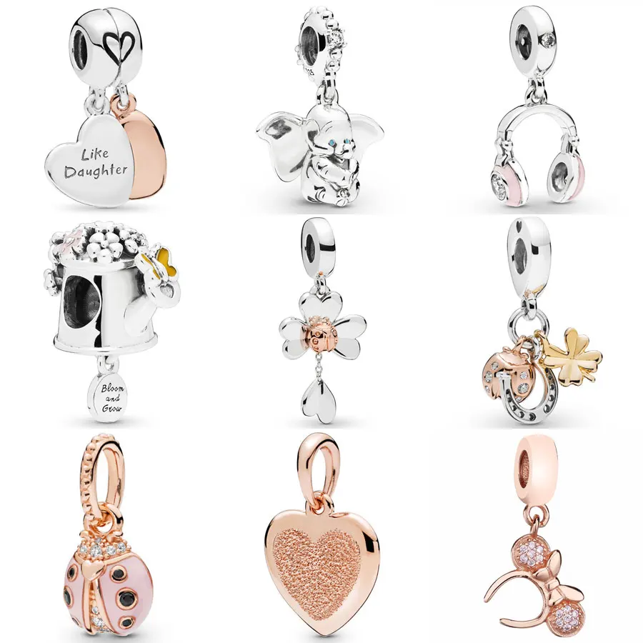 

Pink Headphones Blooming Watering Can Dumbo Rose Clover & Ladybird Pendant Charm Fit Pandora Bracelet 925 Sterling Silver Beads