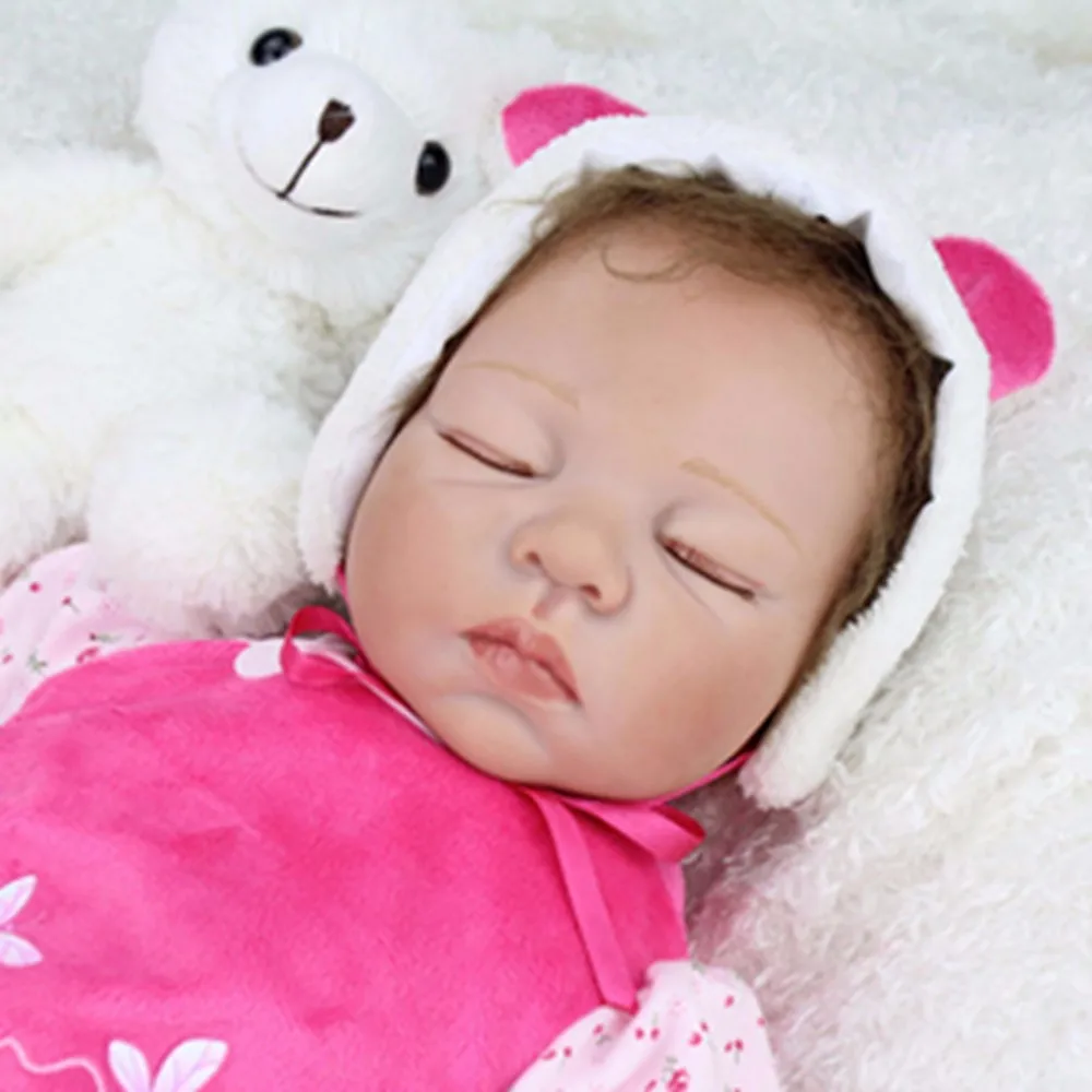 Soft Silicone Vinyl Dolls 22inch 55cm Doll Reborn Baby Brown Wig Girl Handmade Cotton Body Lifelike Bebe juguetes Babies Toys (9)