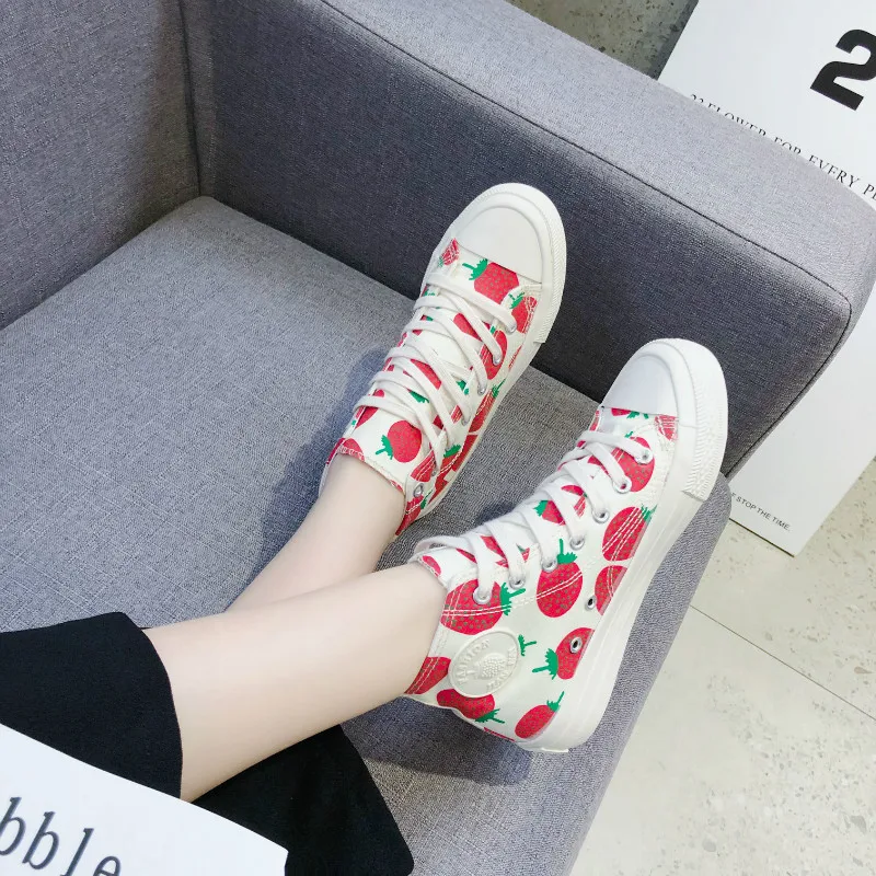 

2018 Women vulcanized sneakers breathable flat casual white shoes woman spring and autumn canvas shoes white red Yasilaiya