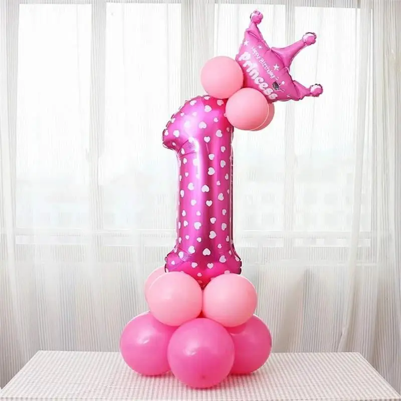 

1 set Blue Pink Foil Number Balloon Thicken Latex Air Ballons with Crown Anniversary Baby Shower Kids Birthday Party Decoration
