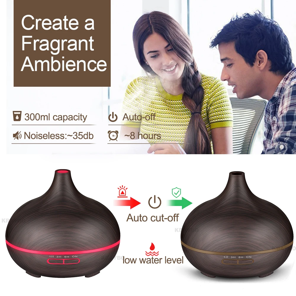 Preise Ultraschall Luft HumidifierAroma Ätherisches Öl 300ml Diffusor mit Holzmaserung 7 Farbwechsel Led leuchten für Office Home
