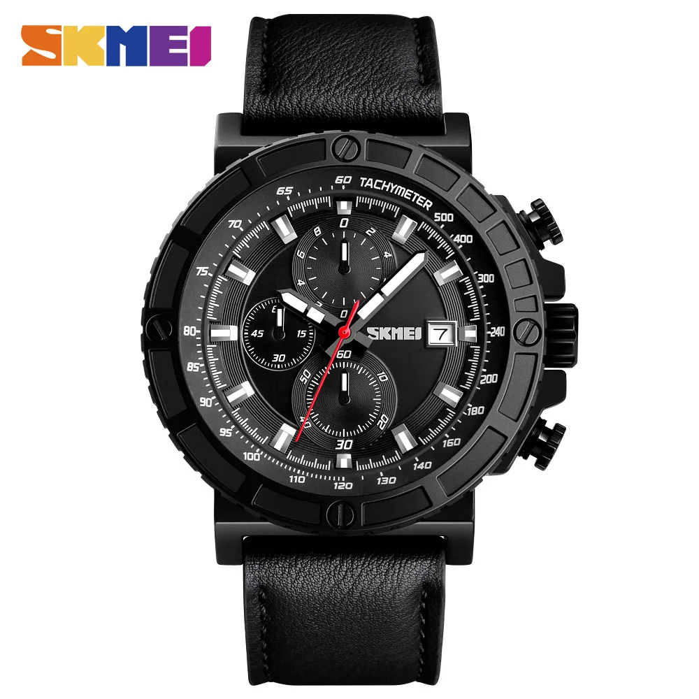 

SKMEI Outdoor Sports Quartz Man Watches Genuine Leather Watches Stopwatch Students Military Chronograph Watch relogio masculino