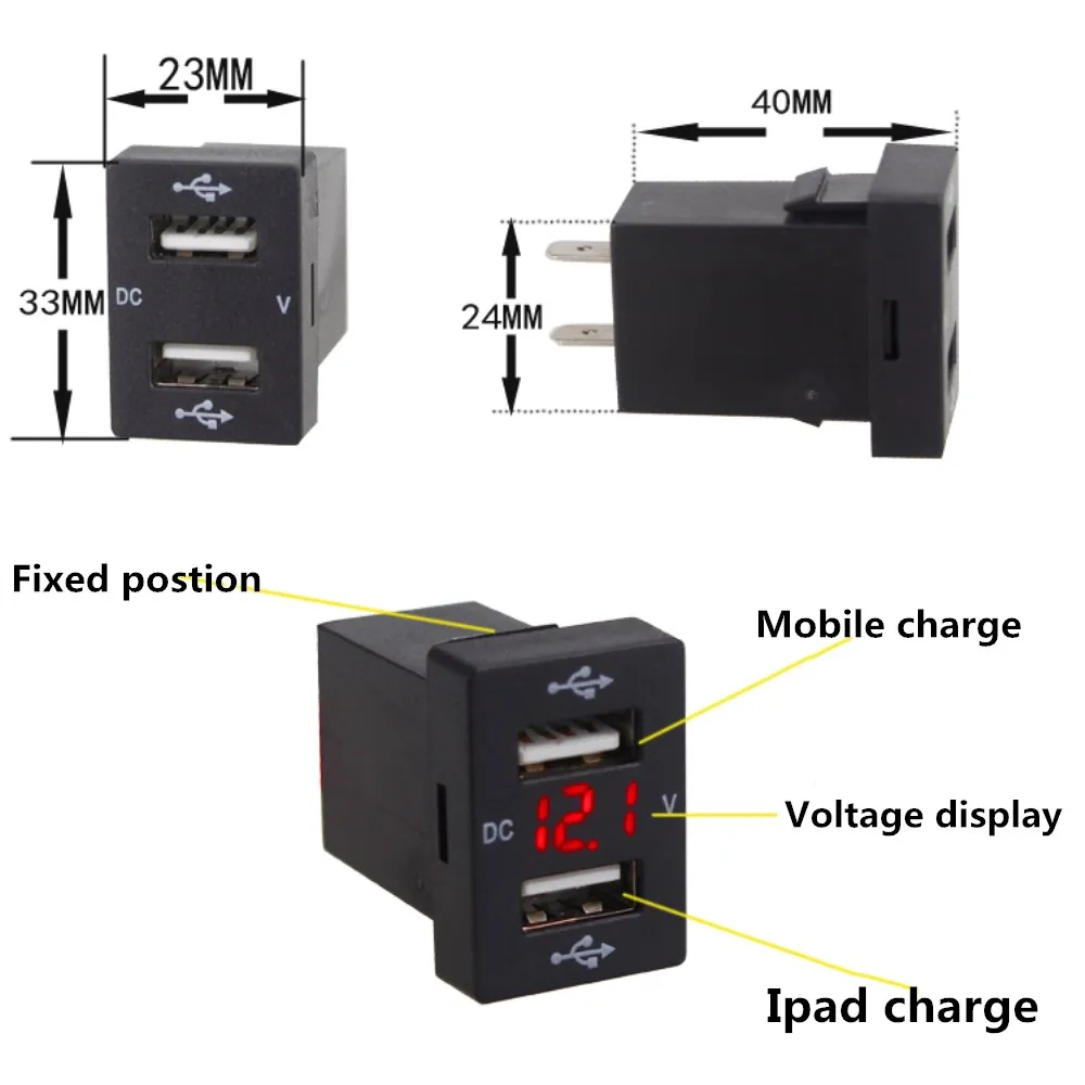 Напряжение раннее предупреждение 3.1A 2 USB интерфейс разъем зарядное устройство адаптер для TOYOTA DC преобразователь мощности зарядки iPhone Мобильный