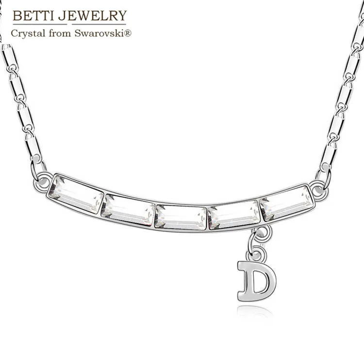 

2016 Hot Sale New Letter Shape Rhodium plated Chain Crystal Necklaces With Crystals from SWAROVSKI for mother's Day gift