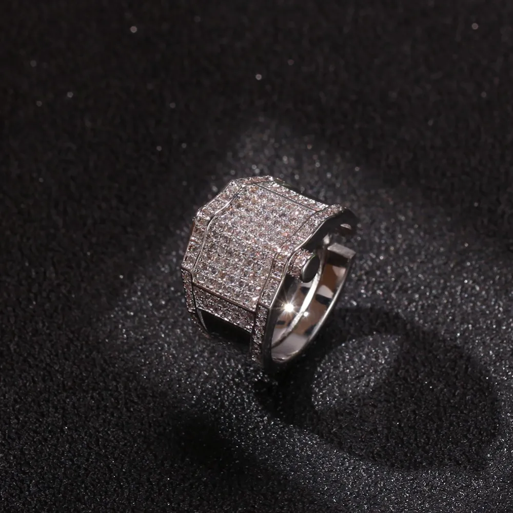 Uwin геометрический CZ кольца микро проложили регулируемый Полный Bling Iced Out кубический циркон Роскошные модные ювелирные изделия Хип-хоп подарок - Цвет основного камня: Silver