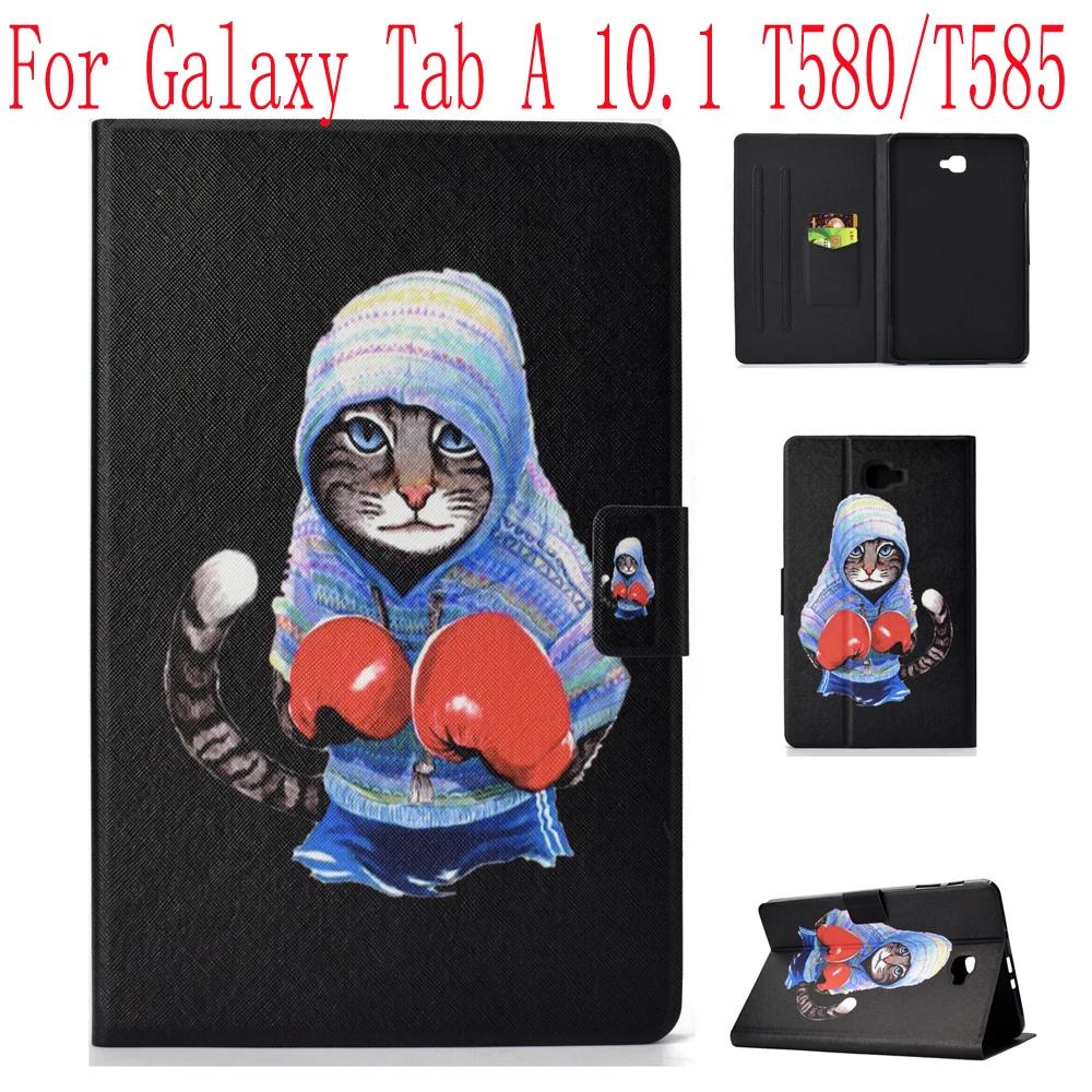 

For Samsung Galaxy Tab A 10.1 Case T580 T585 Tablet Flip Cover Auto Sleep Wake Card Pocket Kickstand Owl Cat Dog Kids Case