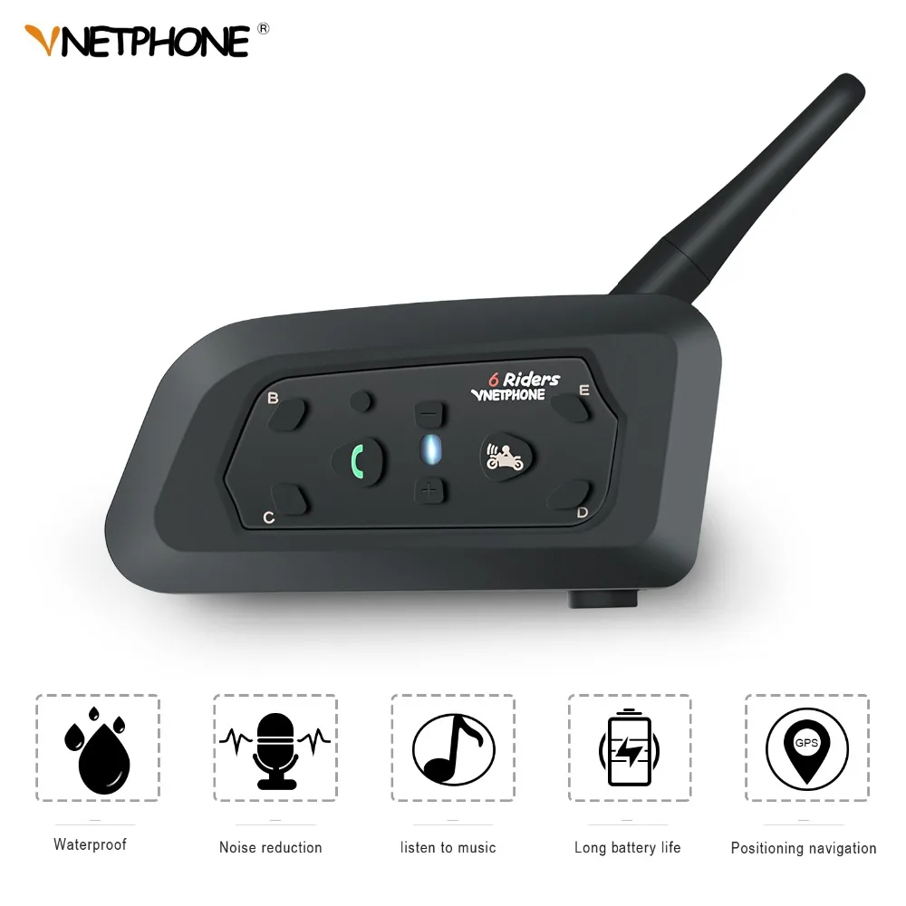 VNETPHONE V6 Intercom 850mAh Helmet Bluetooth Headset Motorcycle Comunicador Headphone Speaker for 6 Riders IP65 MP3