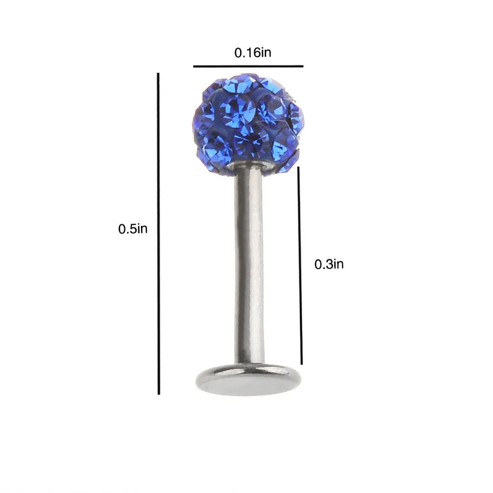4mm CZ crystal ball lip stud labret  ring bar body piercing gift 1.2x8mm disco ball shambhala stainless steel jewelry for women  4