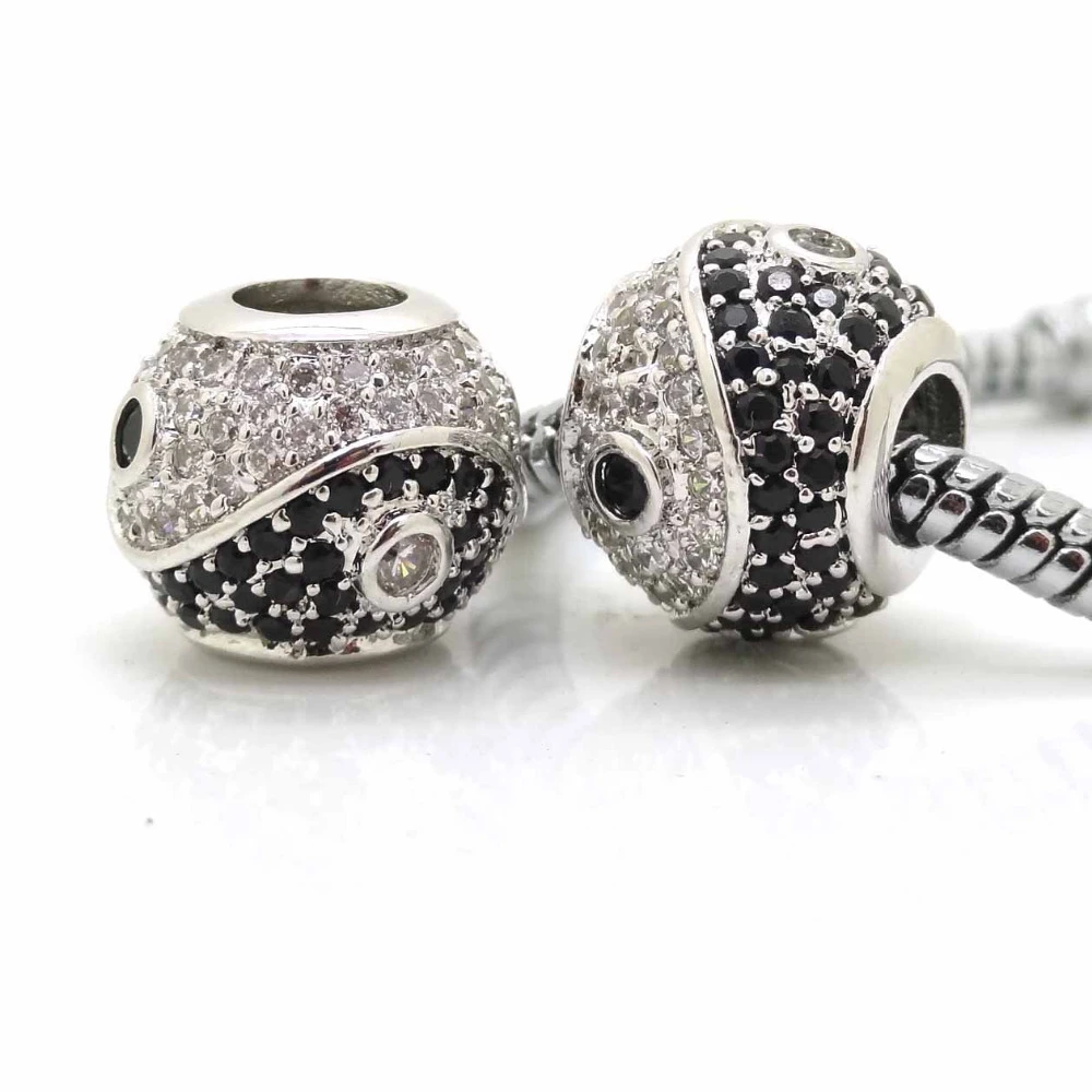 Fits Pandora Bracelet DIY Making Silver Color Authentic Yin Yang Tai Chi Charms Micro pave zircon Beads Buddhism Jewelry Fits Pandora Bracelet DIY Making Silver Color Authentic Yin Yang Tai Chi Charms Micro pave zircon Beads Buddhism Jewelry