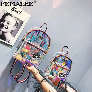 

Women Transparent PVC Backpack Knapsack Jelly Travel Backpack Multipurpose Clear Bag Big Small Girl Laser Mochila School Bag