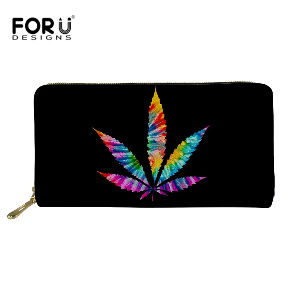 FORUDESIGNS Cool Leaves Print PU Leather Wallet for Men Women Long Wallets Purse Bussiness Wallets female Coin Card Money Bags