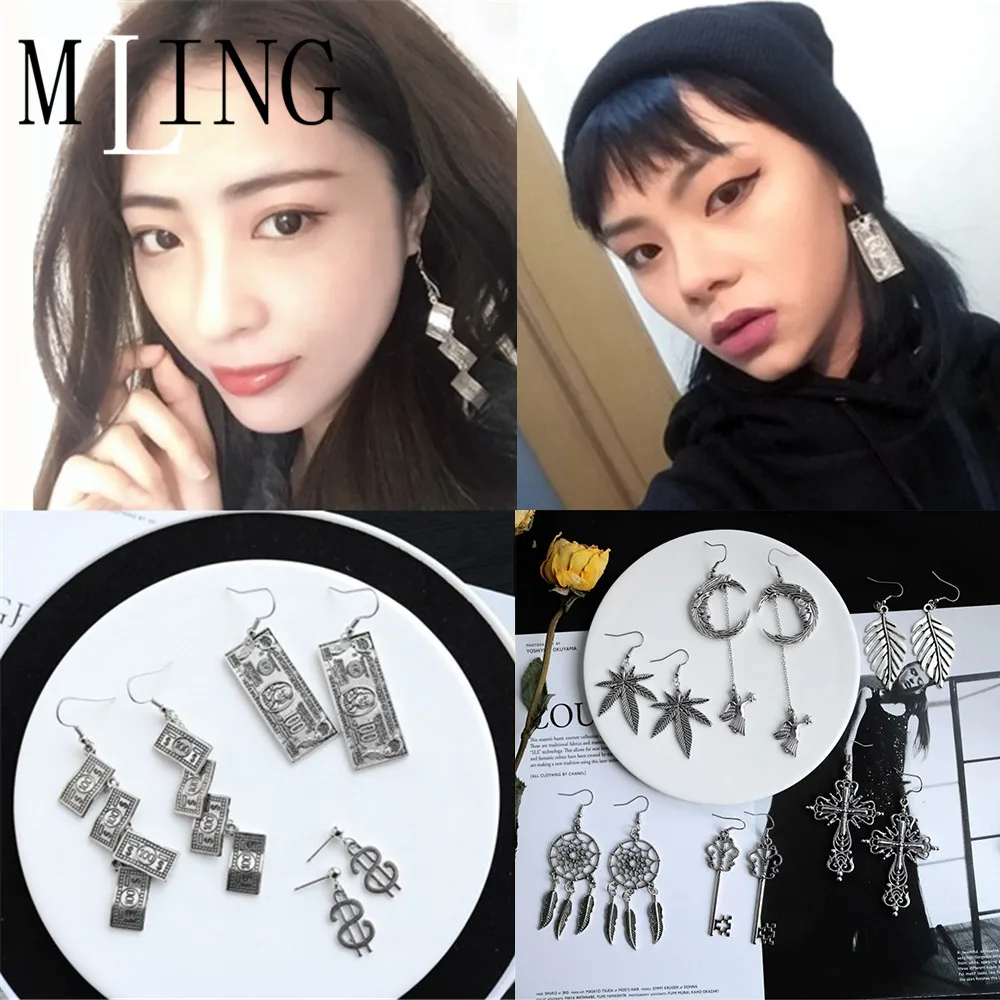 MLING Vintage Dangle Earrings Fashion Cross Maple Leaf Key Dreamcatcher Dollar Symbol Drop For Women | Украшения и аксессуары