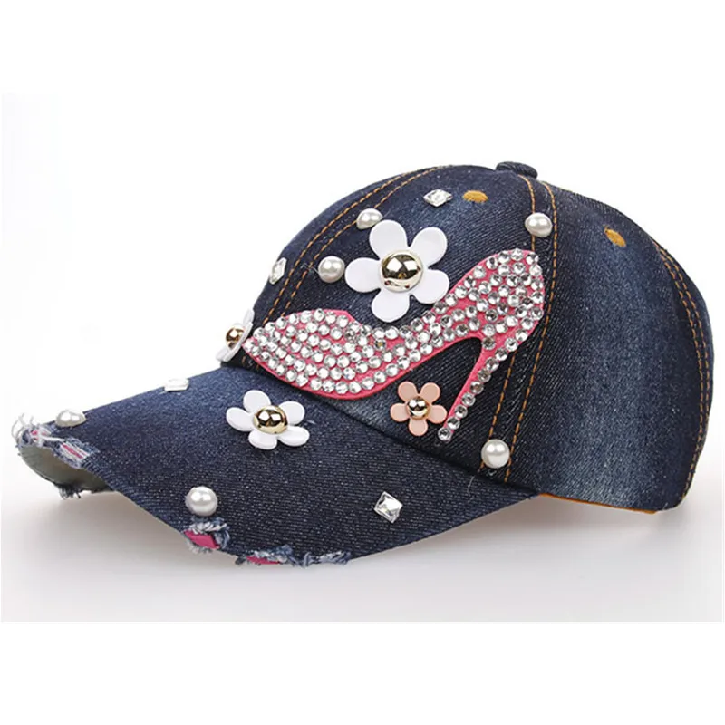 Buy New Fashion Women Denim Washed Rhinestone Baseball