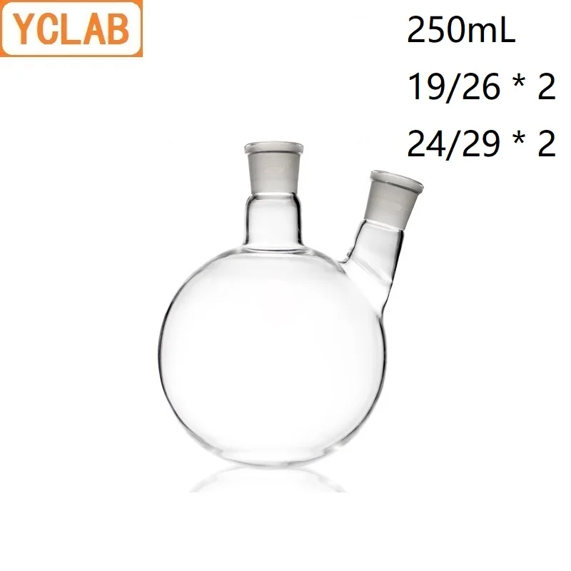YCLAB 250 мл 19/26*2 и 24/29*2 дистилляционная фляга косой формы с двумя шейками стандартные