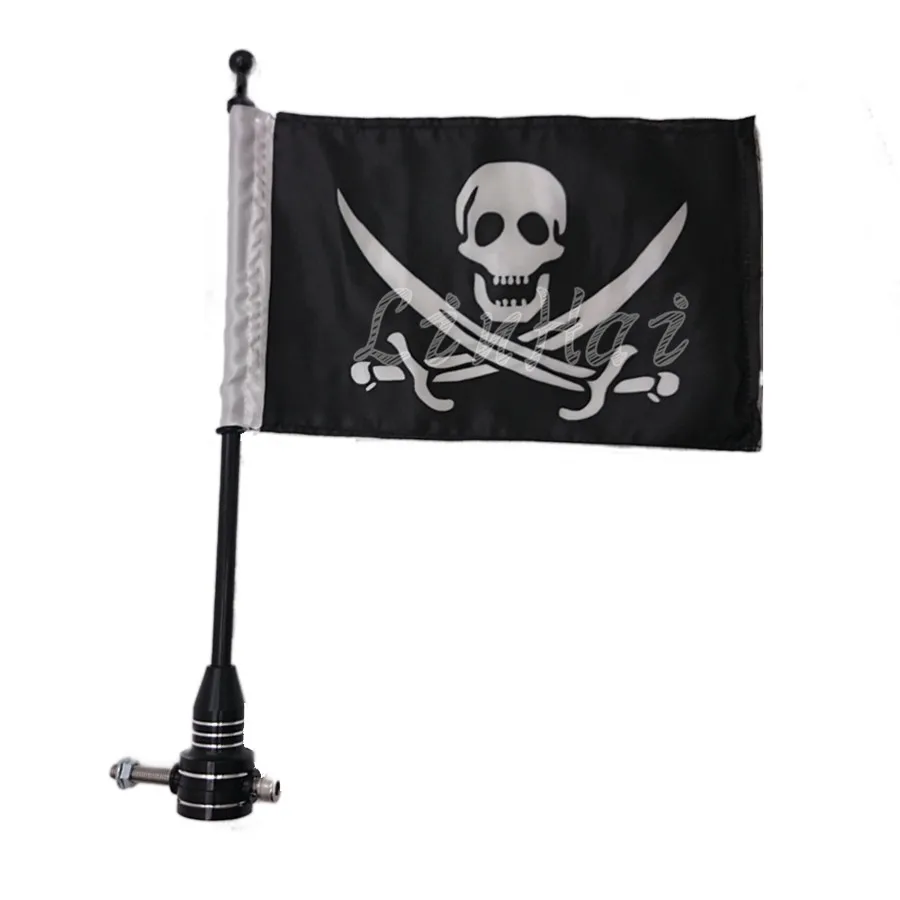 Black Universal Motorcycle Pirate Skull Flag pole Luggage Rack Mount For Harley Black Universal Motorcycle Pirate Skull Flag pole Luggage Rack Mount For Harley