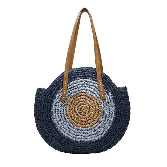Round Straw Beach Bag Summer Large Capacity Hand-woven Women Handbag Totes Bag Travel Shopping Female Tote Wicker Bags