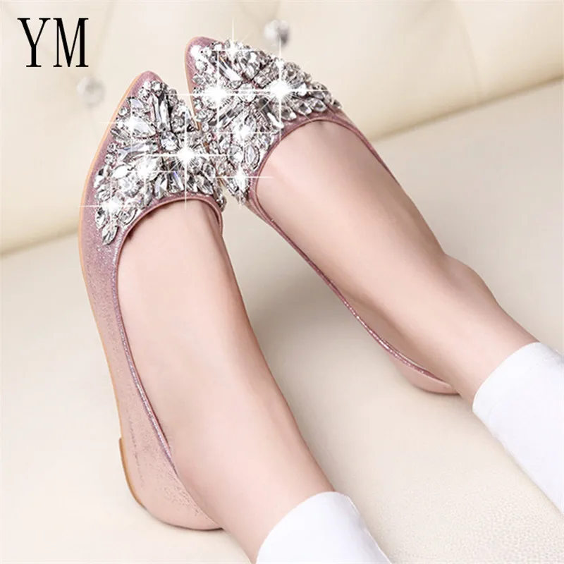 

2018 Hot Women Flats Cool Crystal Flat Shoes Women Loafers Ballet Flats Bling Bling Pink Shoes Casual Pointed Toe Slip on 35-40