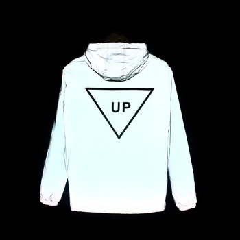 

2020 winter triangle letters printing reflective add wool dust coat male 3 m reflective leisure hooded jacket
