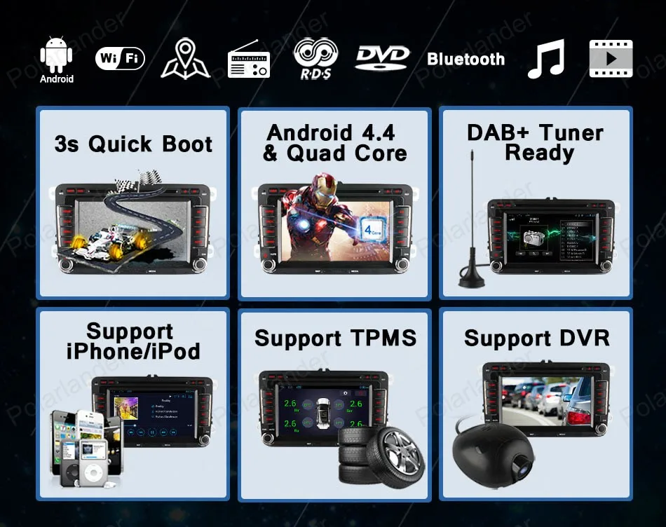Perfect Android4.4 Car DVD For VW passat jetta polo golf Quad Core FM AM GPS radio support wifi 3G BT GPS DAB+ DVR TPMS DTV OBDII 7
