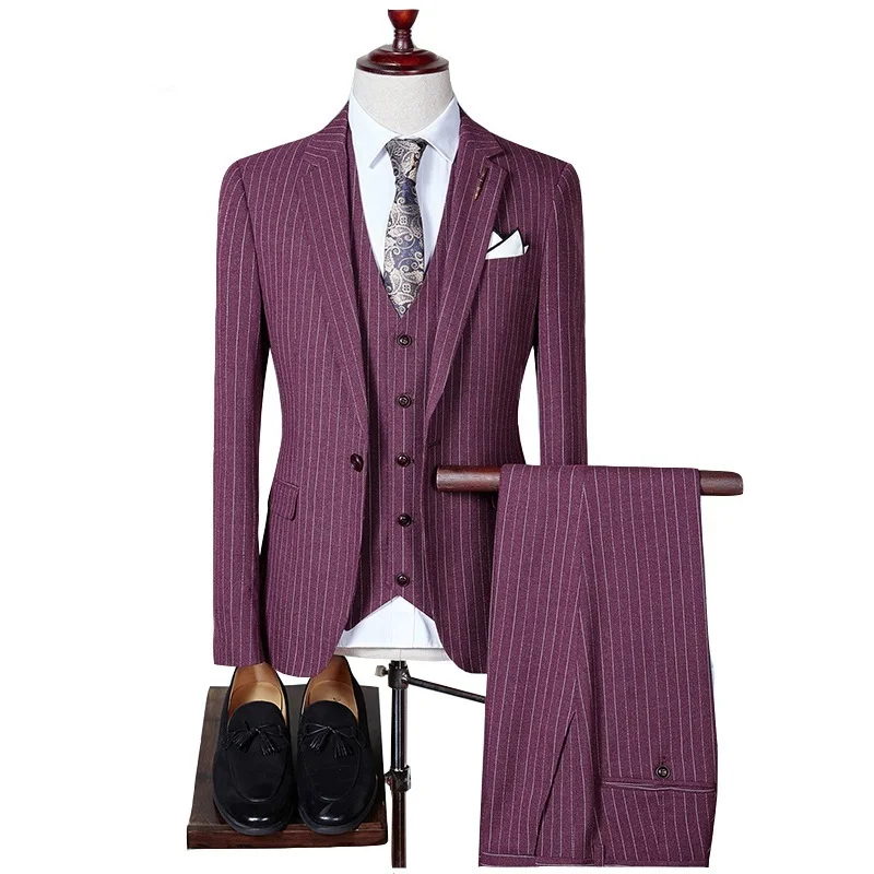 2018 Big Size S to 4XL High Quality Men Suit Fashion Vintage Striped