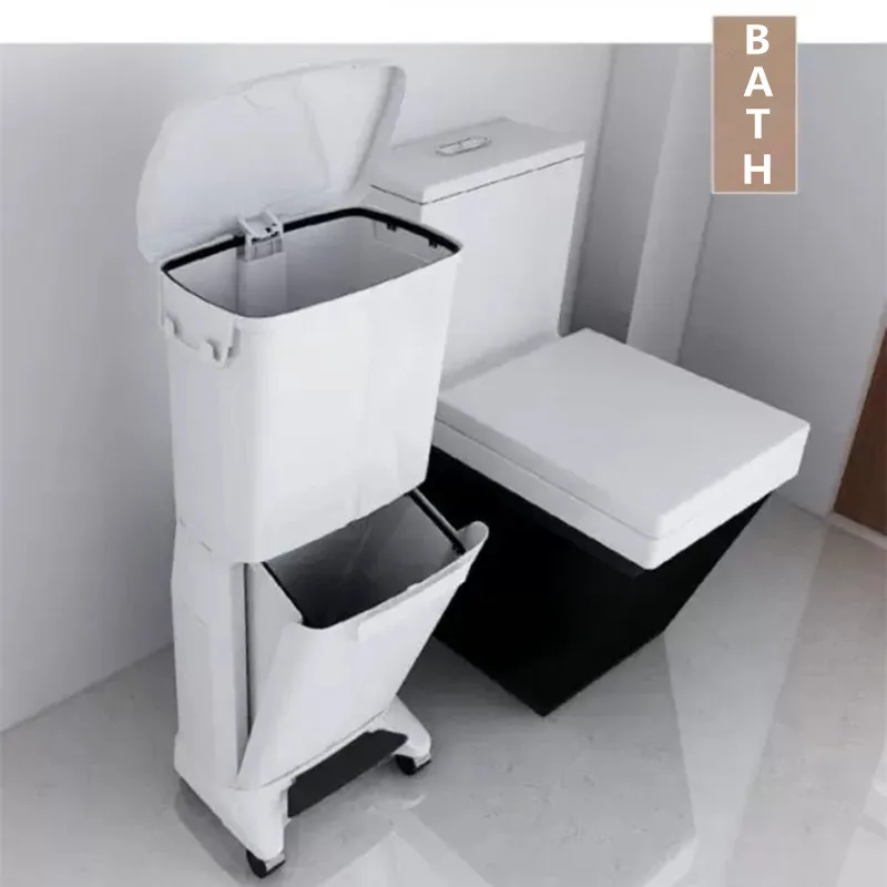 Classification Trash Can Double-layer Ashcan Dry And Wet Separation Garbage Bin Foot Step With Lid Pedal Ashbin Kitchen Home