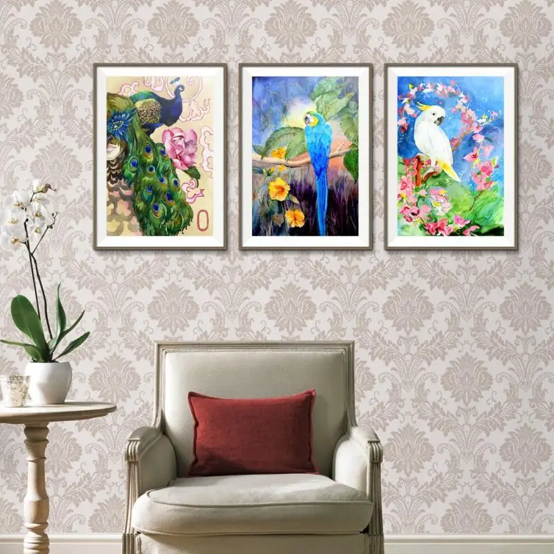

5D Diamond Painting DIY square/round diamond Embroidery Parrot FLOWER Branch Leaf Animal 3Pcs Needlework Rhinestones JS4451