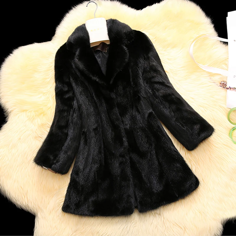 

Plus Size 4XL 5XL Womens Turn-down Collar Synthetic Mink Fur Coats Warm Winter Coat Fake Fur Jacket Thick Overcoat Parka