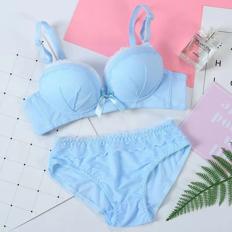 

High Quality Cotton Underwear Set Fashion Striped Bra Set Noble Girl Lingerie Set Push Up Bra Sexy Bra And Panty Sets