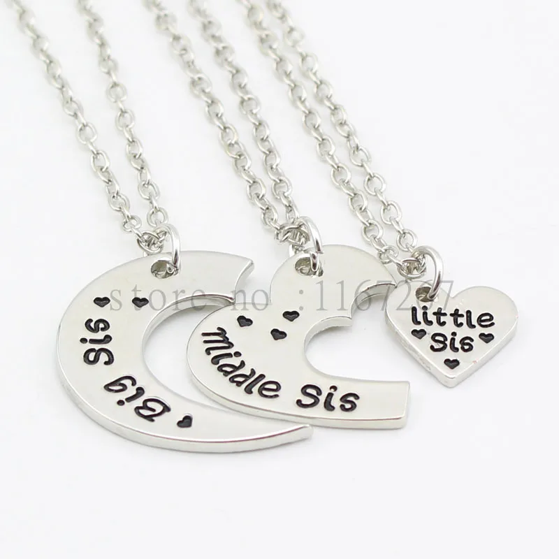 2016 new arrive &quotBig Sis Middle Lil Sis&quotNecklace Hand Stamped necklace Cut Heart Mothers Day Family Gift Best friend Jewelry |
