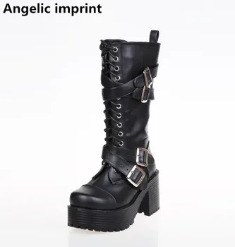 

Angelic imprint mori girl Women motorcycle punk boots lady high heels lolita shoes woman princess dress party pumps 8cm 35-40