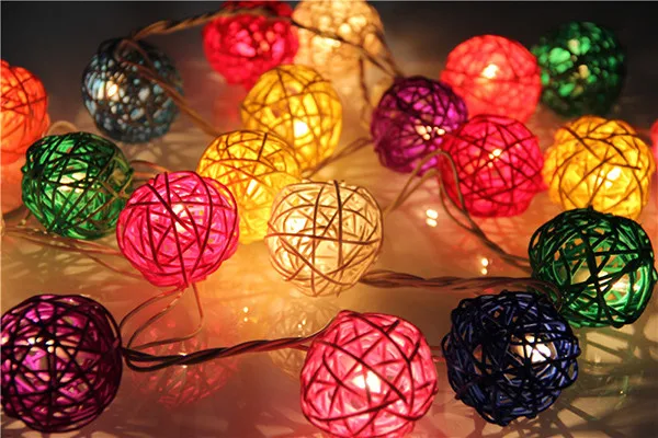 3W 20-светодиодный RGB ротанговый Шар Абажур струнный светильник для Рождество/вечерние(AC110~ 220 V, 4 M