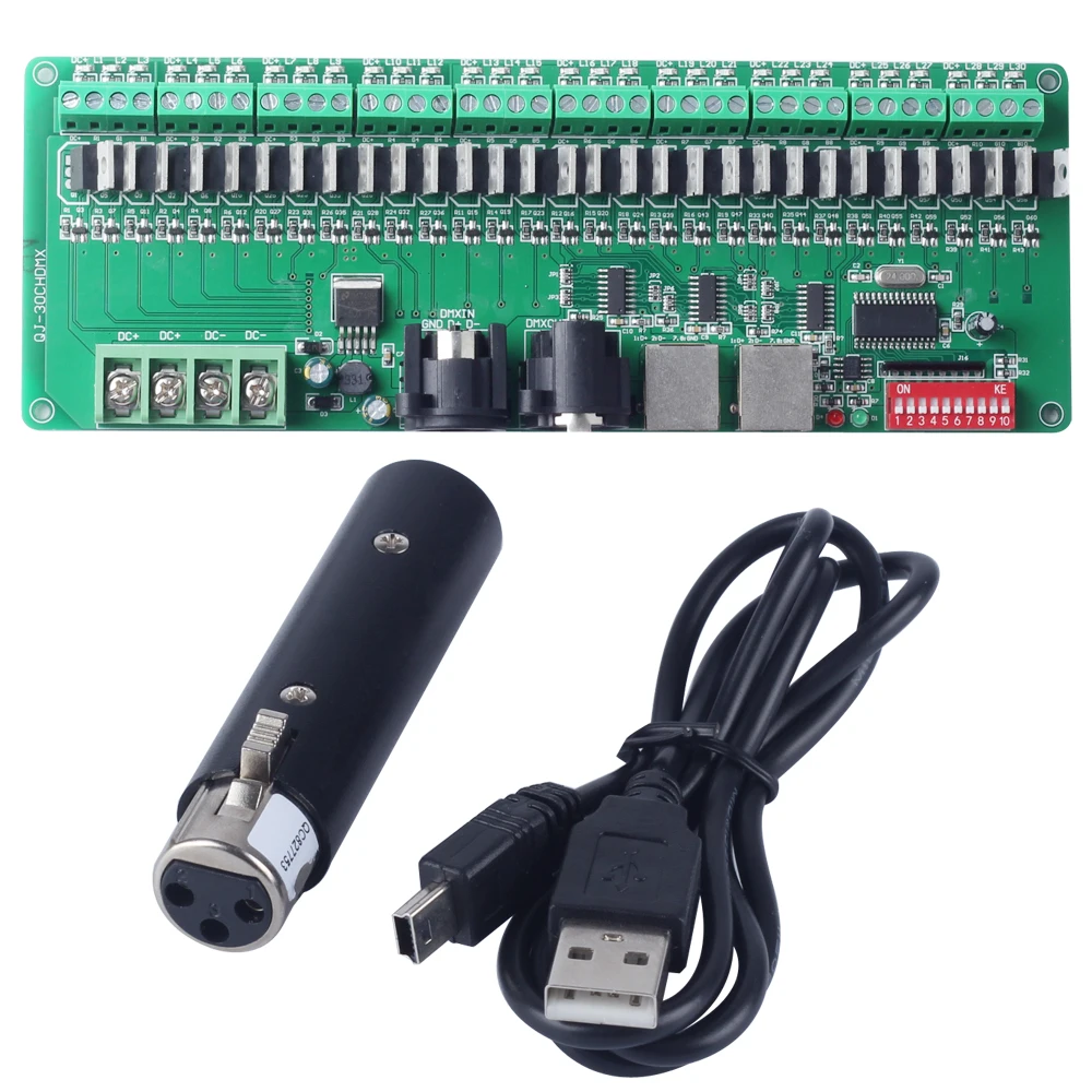 

30 Channels Decoder Easy DMX RGB LED Strip Light Controller Bare Board dmx512 Decoder controller Dimmer 12v console+USB Decoder