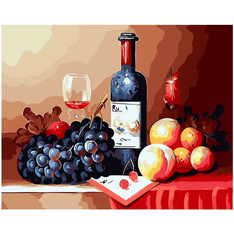 Billig Rotwein trauben obst zeichnung durch anzahl bilder farben Malen Nach Zahlen kits Wandkunst Acryl Bild Geschenk room decor